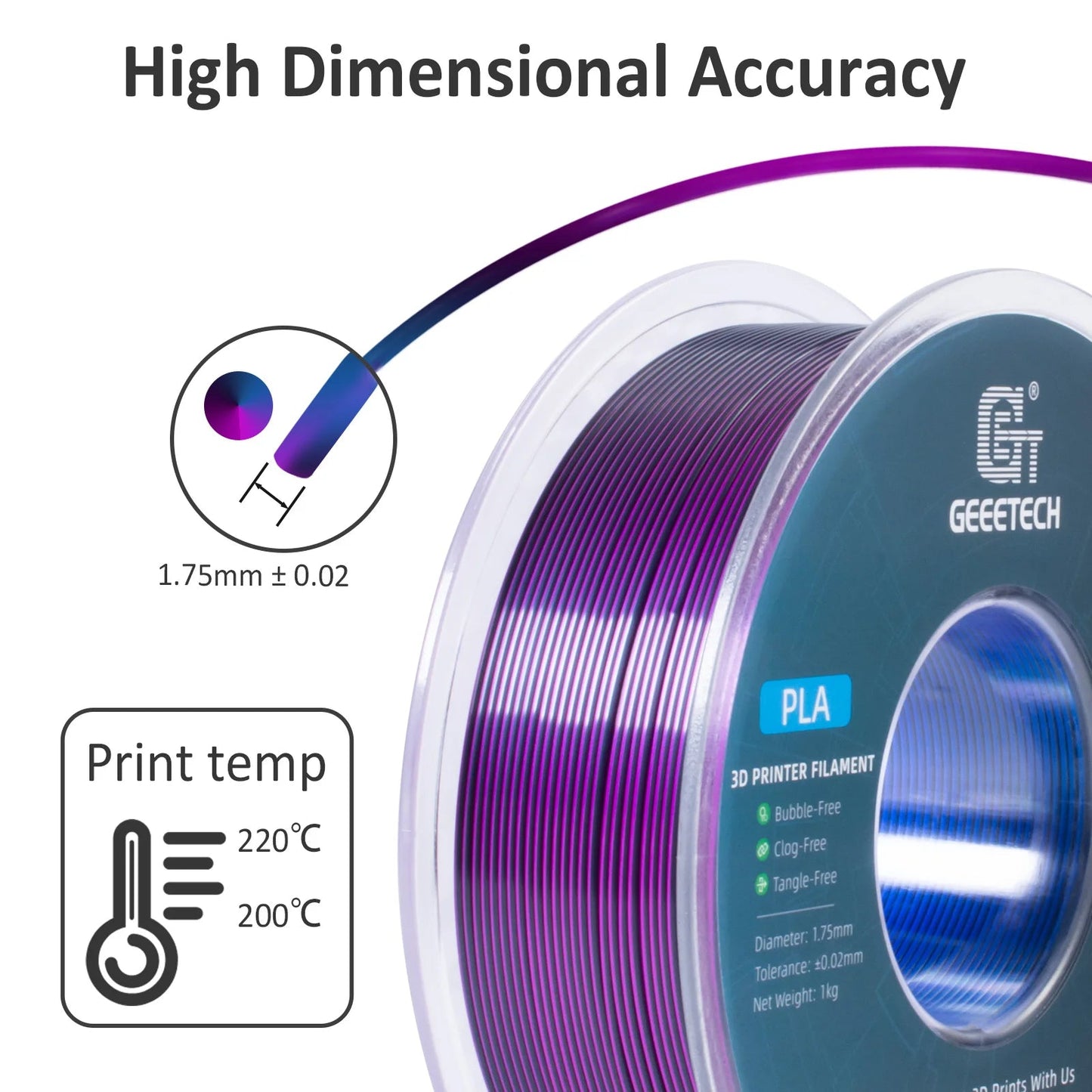 Geeetech Tri Color Silk PLA Filament , 3D Filament 1,75 mm 1KG Spool Wire  (+/-0.03mm) Vacuum packaging, special color Elk-Valley 3D