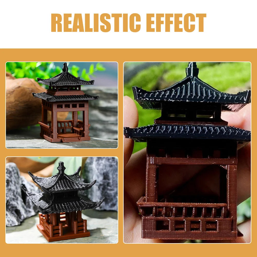 Miniature Pavilion Figurine Garden Decor Statue Outdoor Zen Gardening naments Courtyard Building Model Micro Landscape Elk-Valley 3D