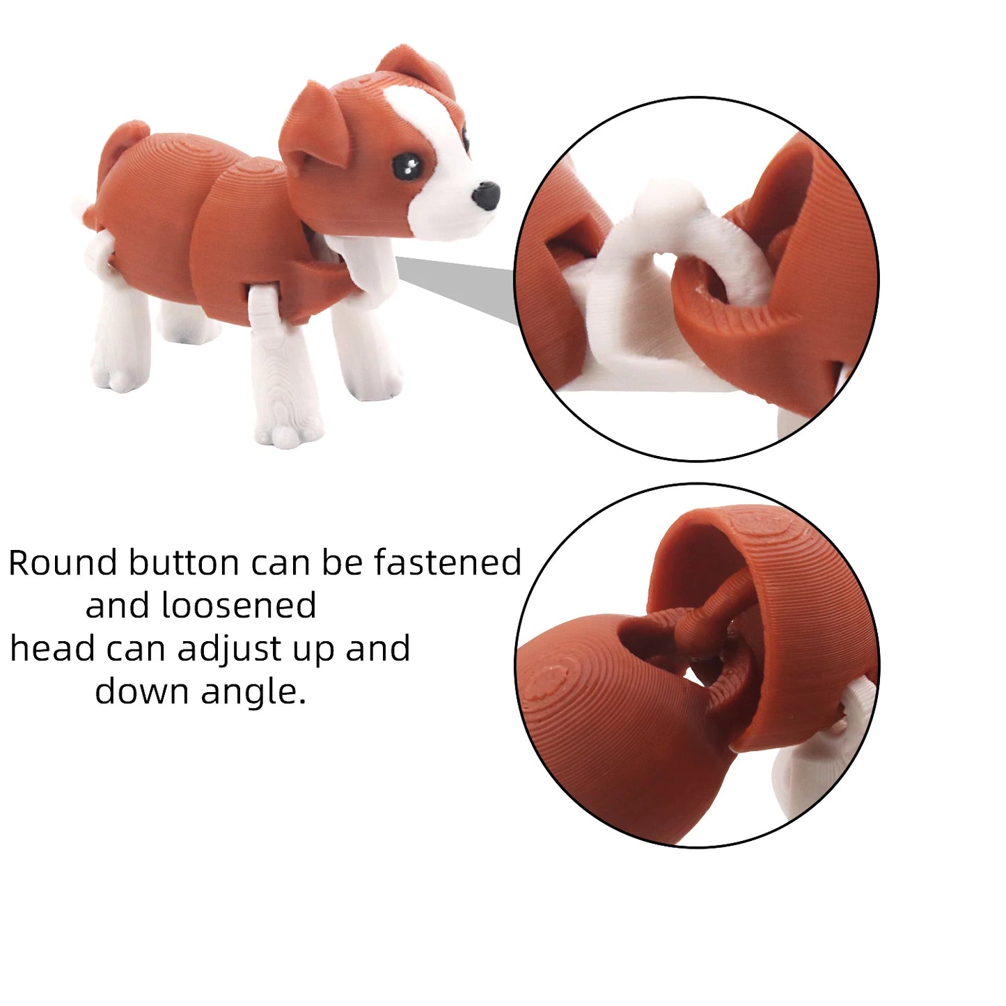 3D printed dog model, flexible animal toy statue, movable joints, home office decoration