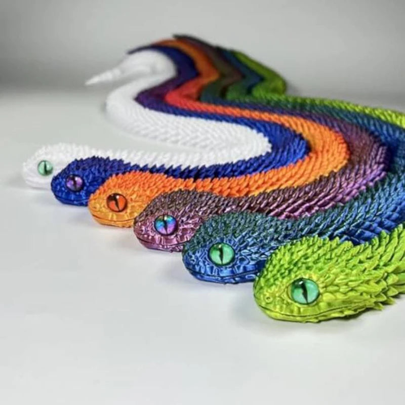 2026 New 3D Printed Snake Realistic Snake Statue Movable Joint Fidget Toys Simulation Snake Year Desk Ornament Animal Model Gift Elk-Valley 3D