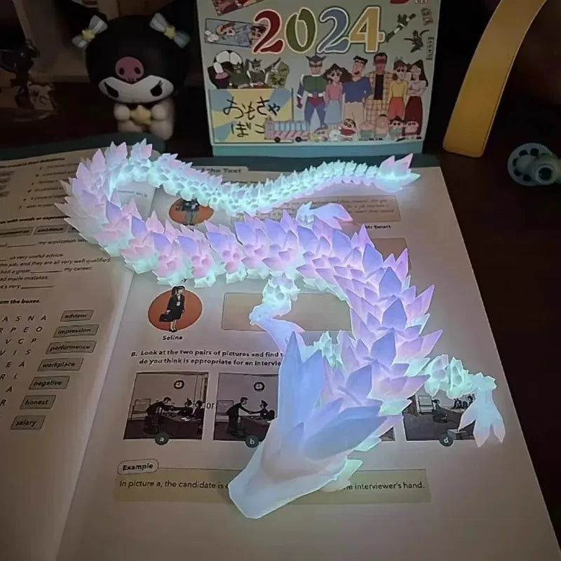 22cm Luminous 3D Printed Dragon Articulated Joints Glow in Dark, Blue White Desktop Night Light Home Decor Kids Gift Bedroom Orn Elk-Valley 3D