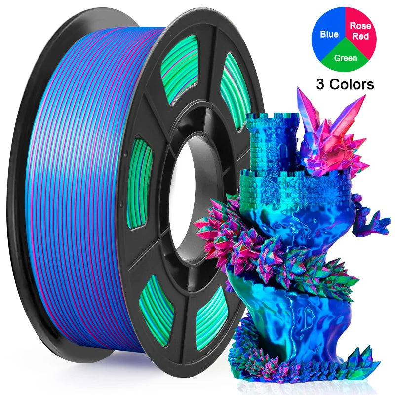 Tricolor Silk PLA 3D Printer Filament 1.75mm 250g(0.55lbs) Spool, High Precision Printing Material for Most FDM 3D Printers Elk-Valley 3D