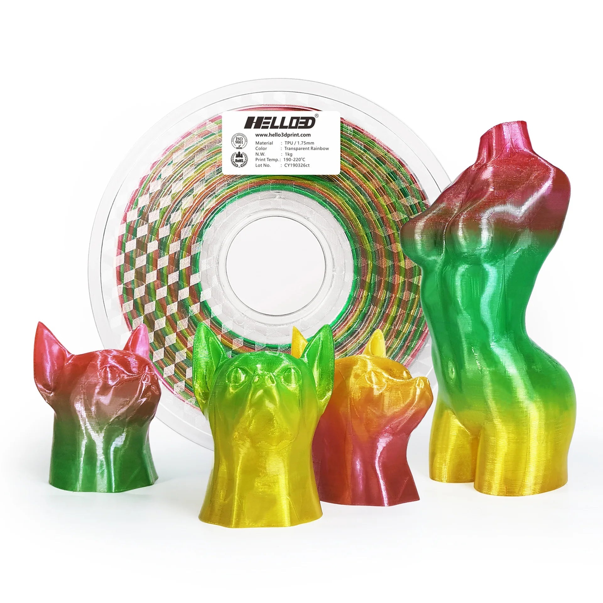 Flexible TPU Filament 1.75mm 1kg/500g/250g/200g Rainbow Color Change Filament TPU 3D Printer TPU Fexible Soft 95A Filament Green Elk-Valley 3D
