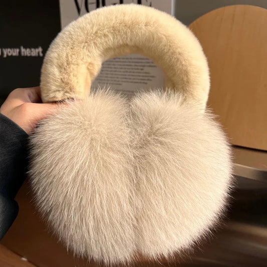 Real Fox Ear Muffs For Women Winter Thick Warm Ear Covers Plush Ear Muffs For Riding outdoor Female Ear Protection Anti-Freeze Elk-Valley 3D