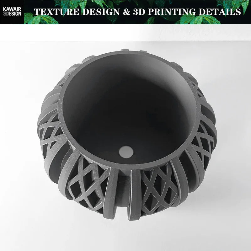 Sustainable 3D Printed Flower Pot Square Line Texture Rhombus Pattern Home Decor Stylish flower pot Elk-Valley 3D