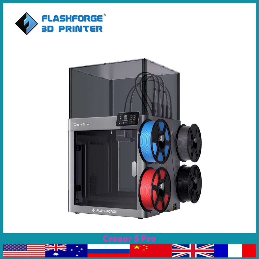 FLASHFORGE Creator 5 Pro 3d Printer Multi-color 4 Independent Extruders Zero Purge Waste Cavity Heating Air Circulation System Elk-Valley 3D