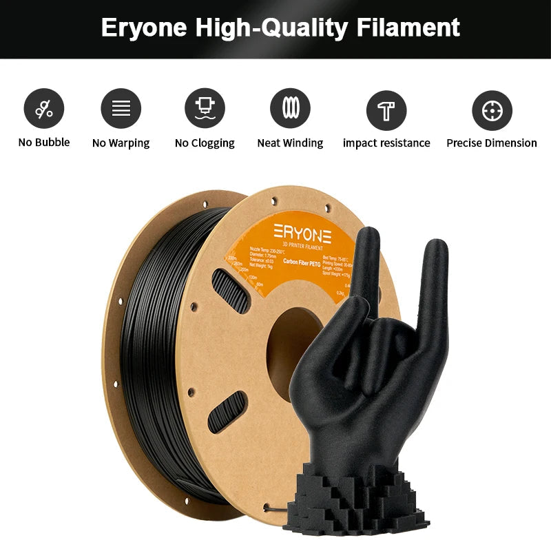 Eryone 1KG PETG Carbon Fiber Filament 1.75mm, 15% CF High Rigidity 3D Printer Filament, +/-0.03mm Elk-Valley 3D