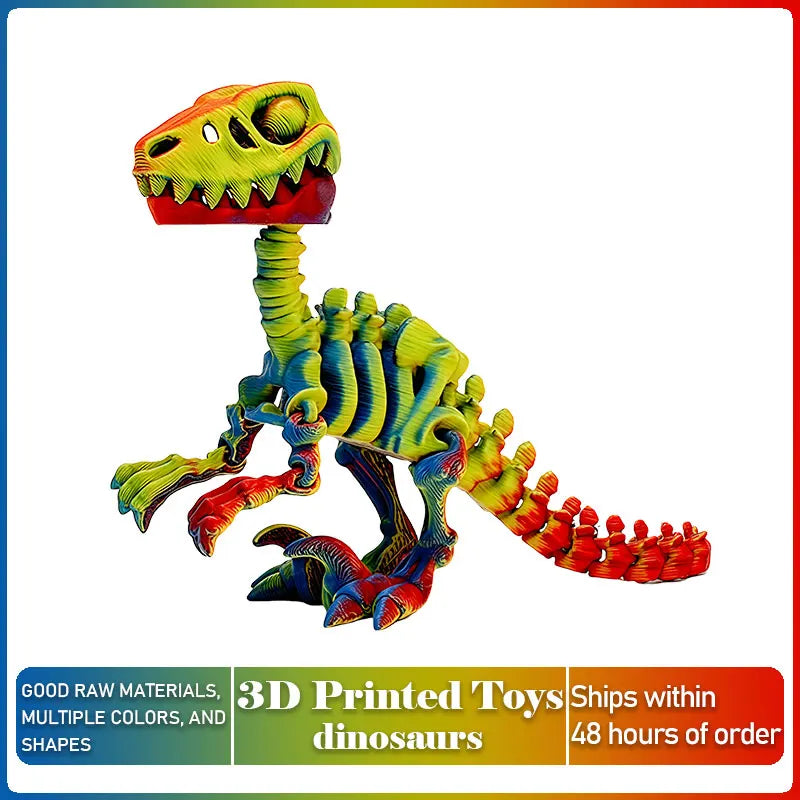 Mini 3D Printed Dinosaur Skeleton Model Movable Joints Velociraptor Decor Office Desk Ornament Kids Gift Home Decoration Elk-Valley 3D
