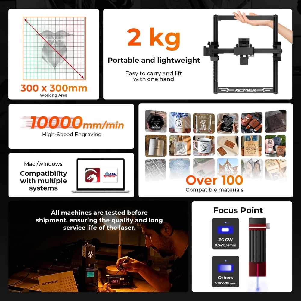ELIDOR Z6 6W Laser Engraver Machine CNC Wood Marking Cutter 300X300mm Laser Cutting Machine Diode for Home DIY Logo Engraving Elk-Valley 3D