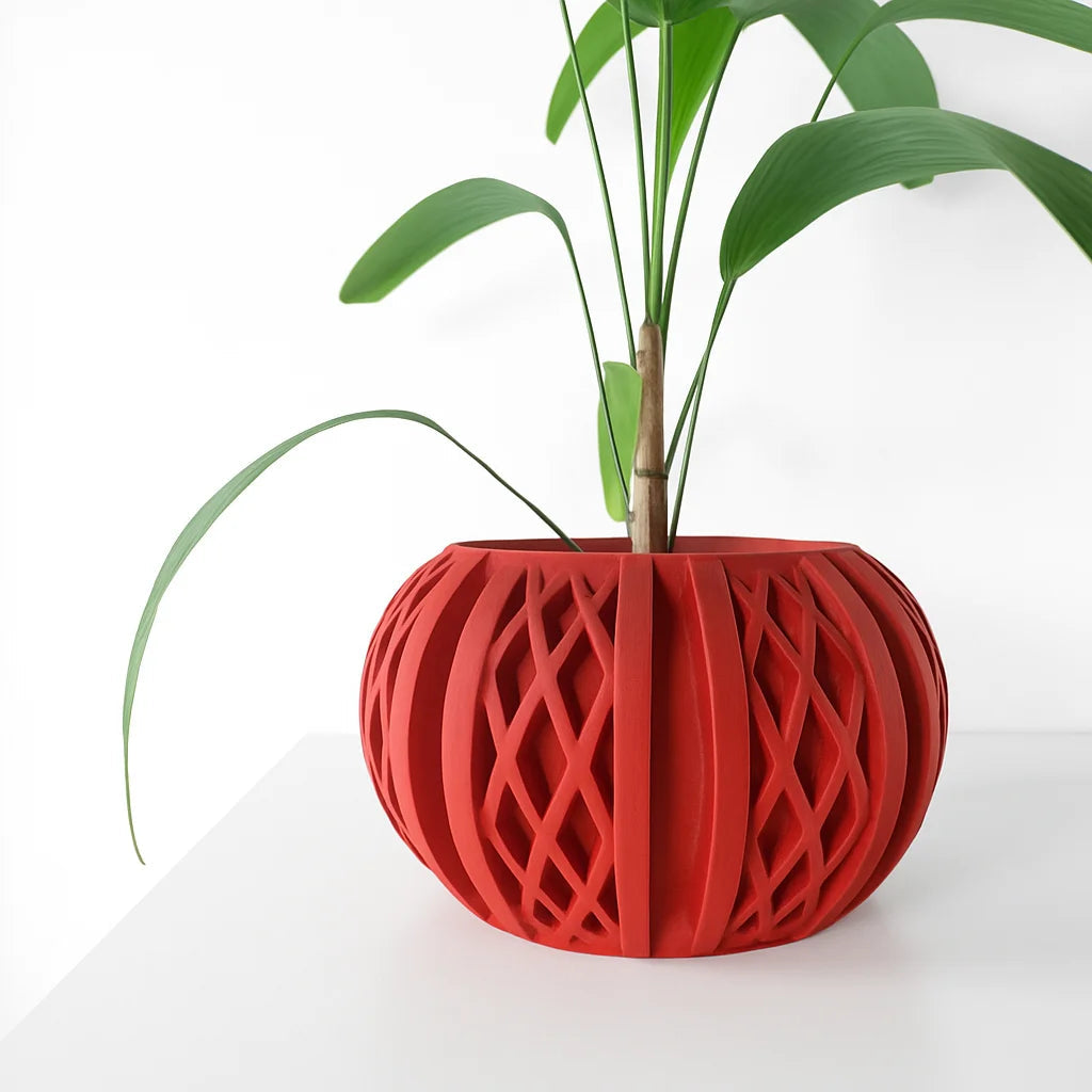 Sustainable 3D Printed Flower Pot Square Line Texture Rhombus Pattern Home Decor Stylish flower pot Elk-Valley 3D