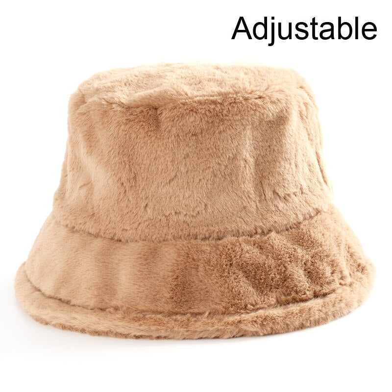 Winter Cow Leopard Faux Fur Fluffy Bucket Hats Women Outdoor Warm Sun Hat Soft Velvet Furry Fisherman Cap Girl Fashion Panama Elk-Valley 3D