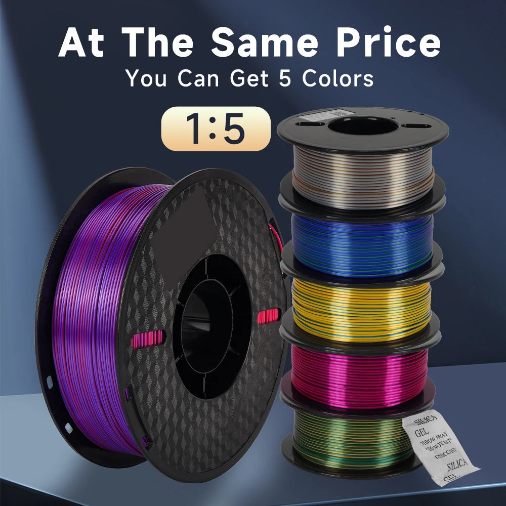 3D Printer Filament Safety Plastic Filament 200g Tri-Color Silk Rainbow PLA Filament 1.75mm Accuracy+/-0.02m 3D Printer Filament Elk-Valley 3D