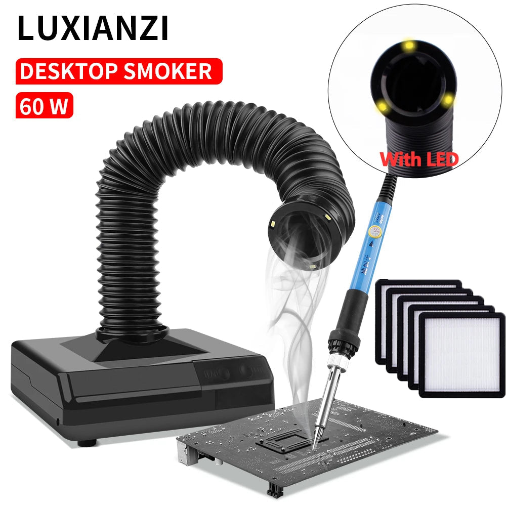 LUXIANZI Fume Extractor Smoking Instrument With LED Light 220v Activated Carbon filter Sponge Solder iron Smoke Absorber Elk-Valley 3D