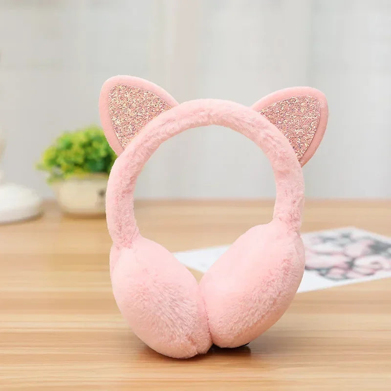 Winter Warm Cat Ear Warmers Glitter Ears Plush Earmuffs for Women Playful Girls Ear Muffs Cold Protection Warm Hot Elk-Valley 3D