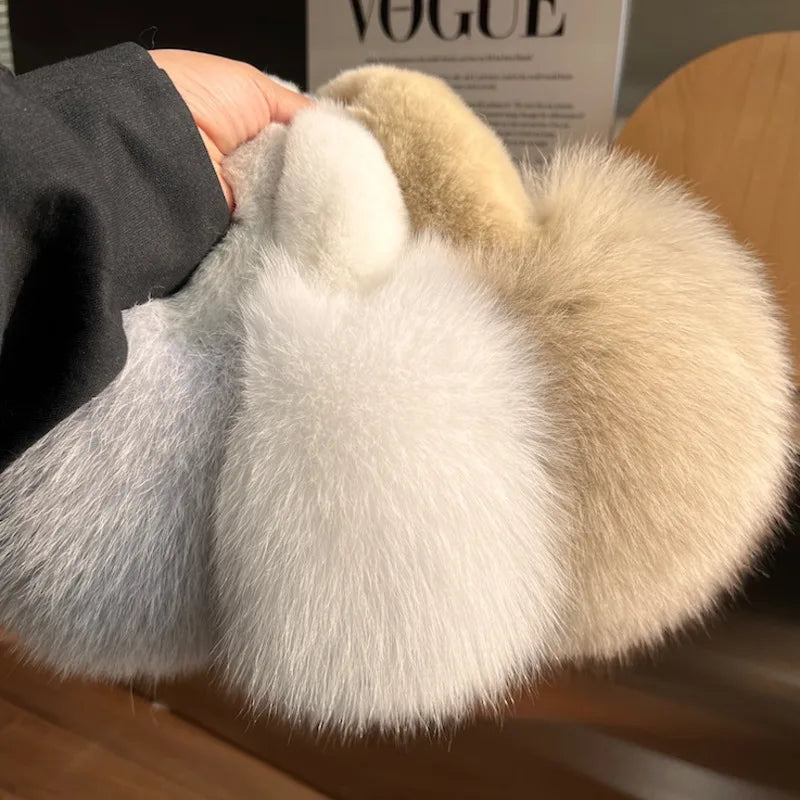 Real Fox Ear Muffs For Women Winter Thick Warm Ear Covers Plush Ear Muffs For Riding outdoor Female Ear Protection Anti-Freeze Elk-Valley 3D