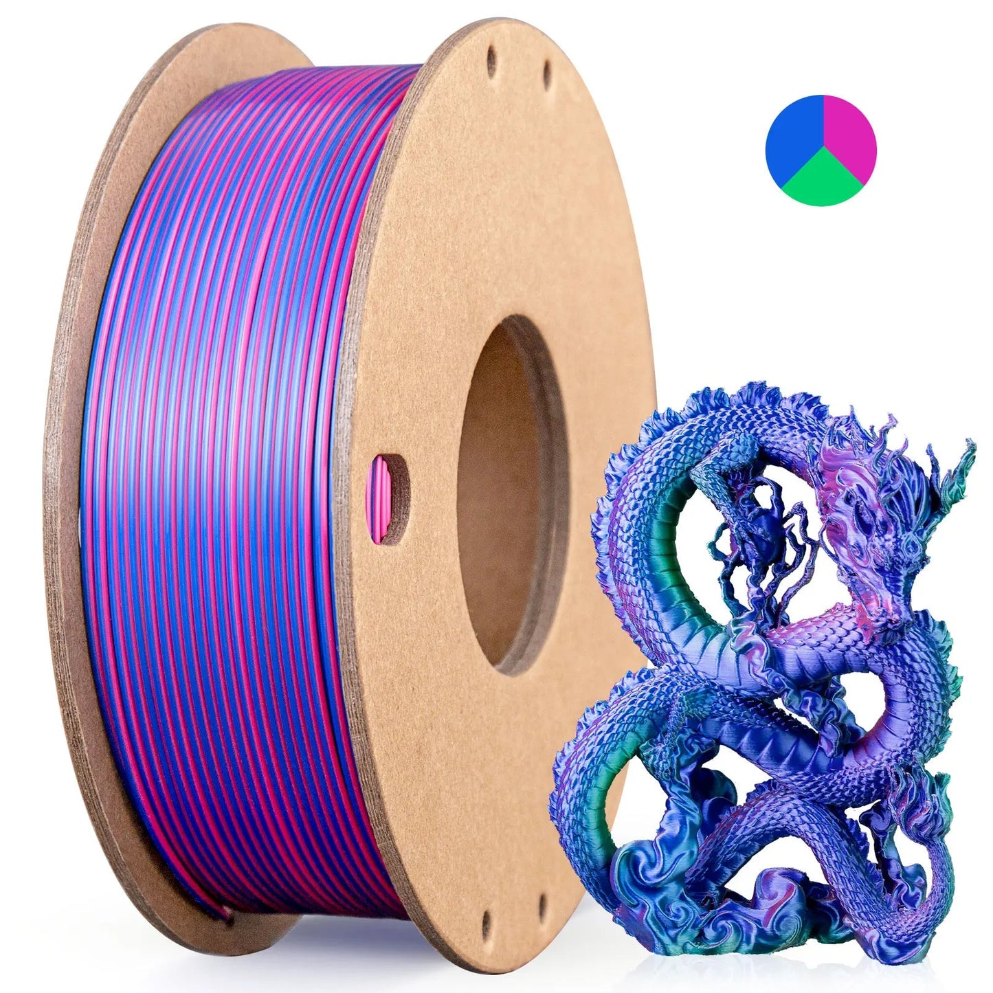 Tri-Color Silk PLA 3D Printer Filament 250g 1.75mm, 3color-in-1 Silk PLA Filament, Fit FDM Printers 3D Printing Filament Elk-Valley 3D