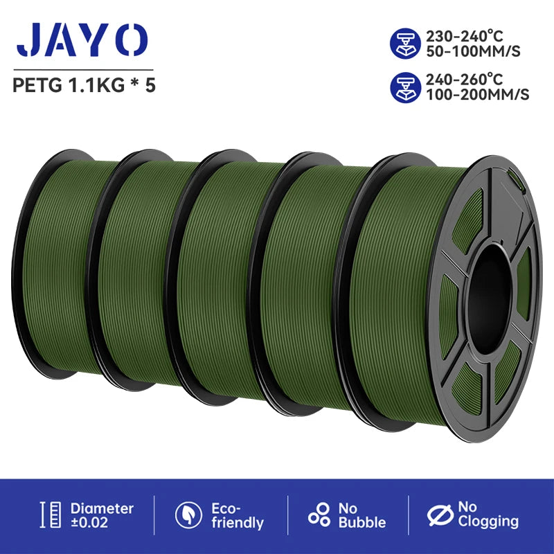 JAYO petg 3d printer filaments PETG 5Rolls 1.75mm Mixed Color Bubble Free FDM 3D Printer Material for 3d pen refill 1.1kg/1rolls Elk-Valley 3D