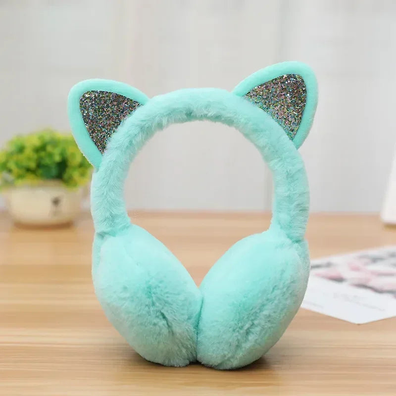 Winter Warm Cat Ear Warmers Glitter Ears Plush Earmuffs for Women Playful Girls Ear Muffs Cold Protection Warm Hot Elk-Valley 3D