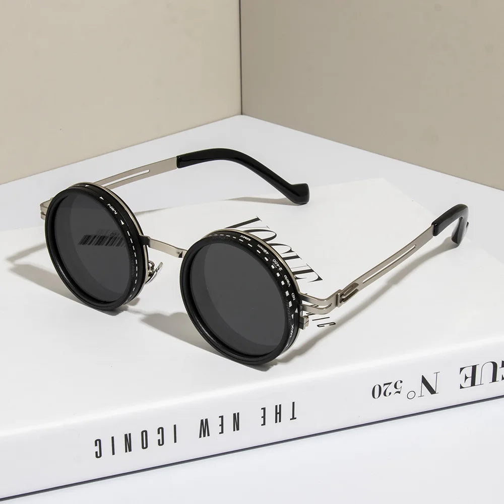 Polarized Round Sunglasses ND9 Adjustable Dimming Sun Glasses Men Women Retro Punk Men's Fishing Eyeglasses Outdoor Shades UV400 Elk-Valley 3D