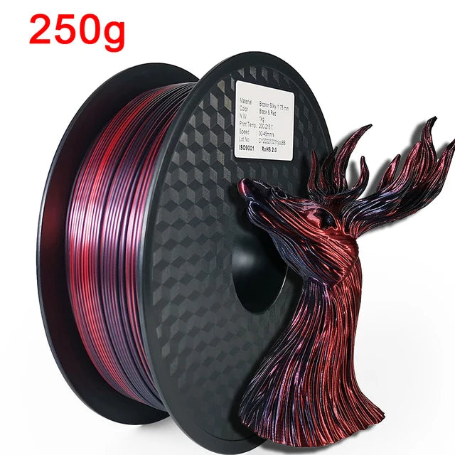 Dual Color Filament Silk PLA 1.75mm 1kg 500g 250g 3D Printer Plastic Material Two Colors Filament PLA Black Red Green Bundle New Elk-Valley 3D