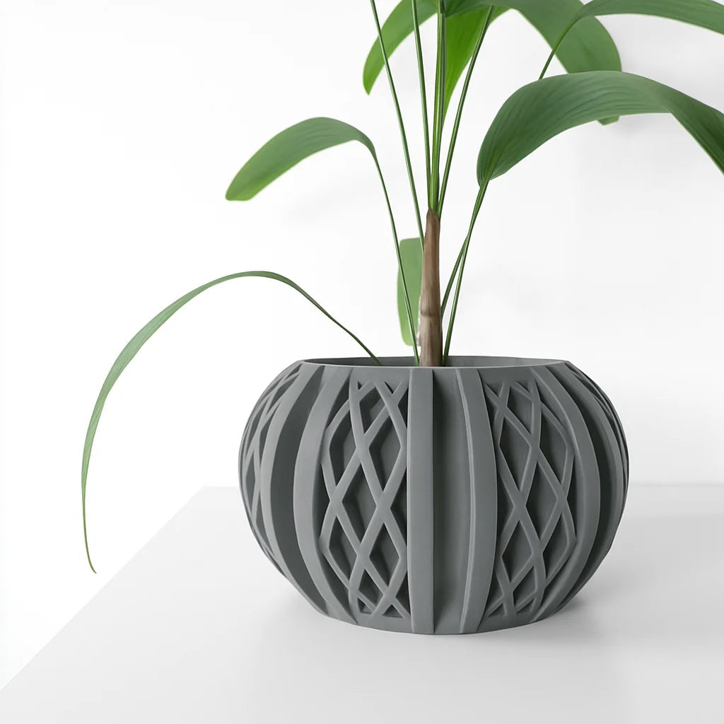Sustainable 3D Printed Flower Pot Square Line Texture Rhombus Pattern Home Decor Stylish flower pot Elk-Valley 3D