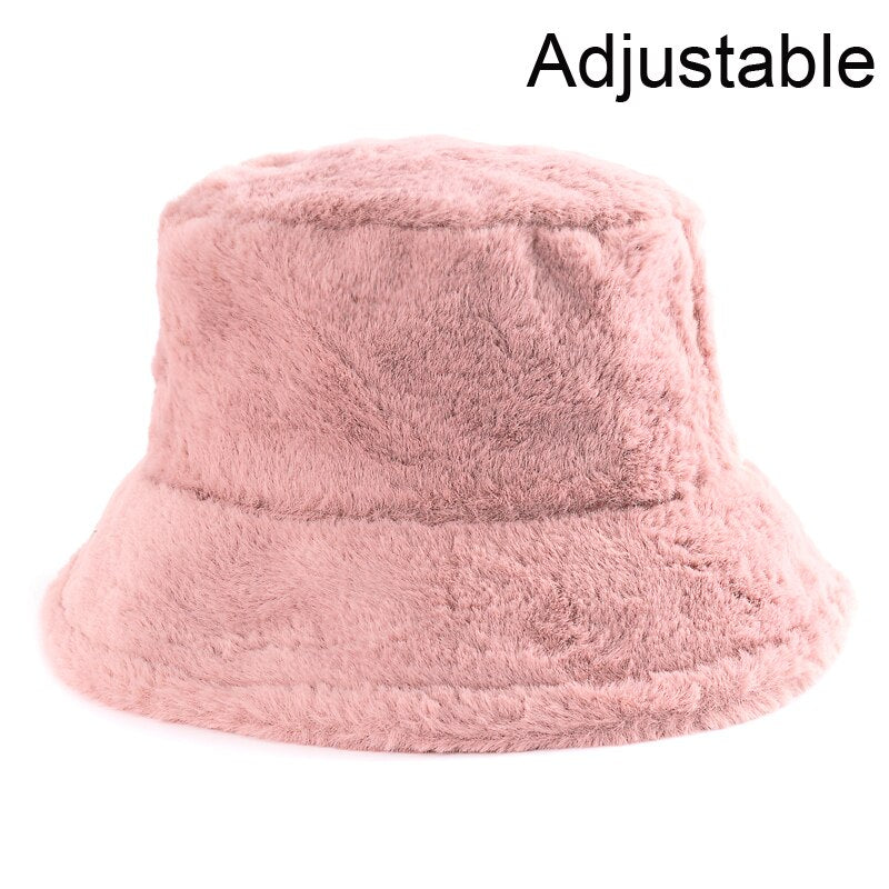 Winter Cow Leopard Faux Fur Fluffy Bucket Hats Women Outdoor Warm Sun Hat Soft Velvet Furry Fisherman Cap Girl Fashion Panama Elk-Valley 3D
