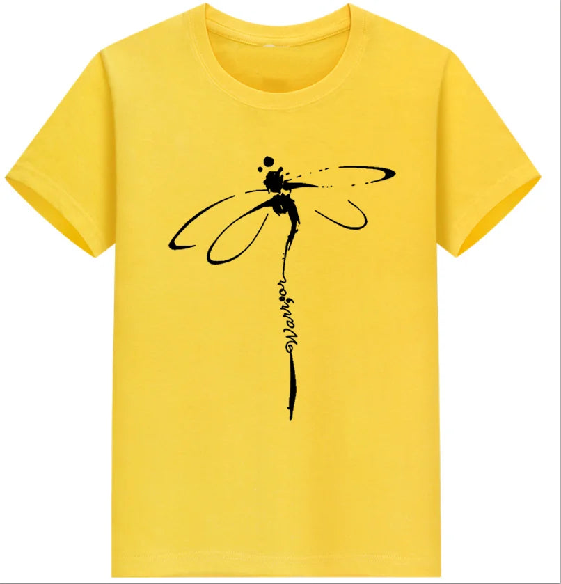 Tops Dragonfly Printed Original Collar Casual Base Shirt Short-sleeved Women's T-shirt Oversized T Shirt Clothes Tees Elk-Valley 3D