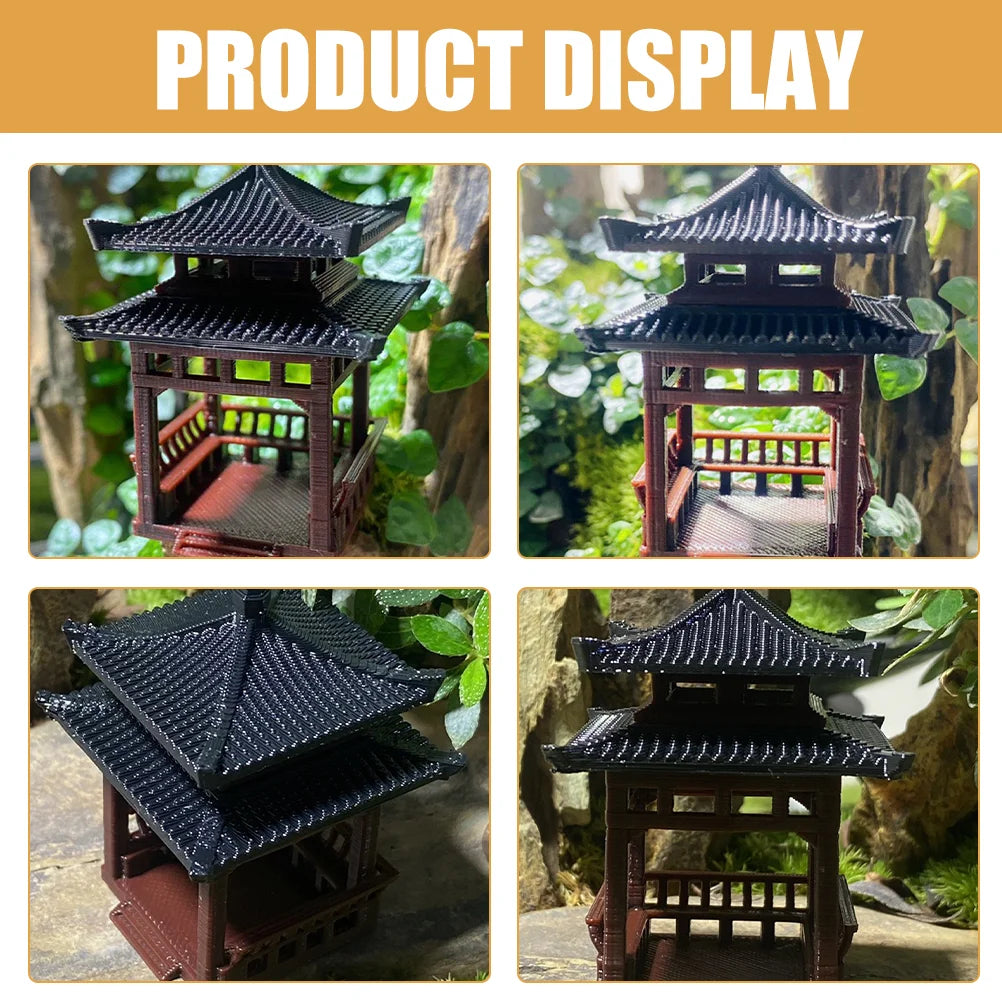 Miniature Pavilion Figurine Garden Decor Statue Outdoor Zen Gardening naments Courtyard Building Model Micro Landscape Elk-Valley 3D