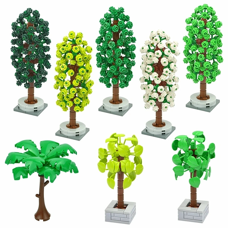 DIY Plant Tree City Bricks Assemble MOC Pine Christmas Tree Model Building Blocks Educational Sunflower Brick For Children Gifts Elk-Valley 3D