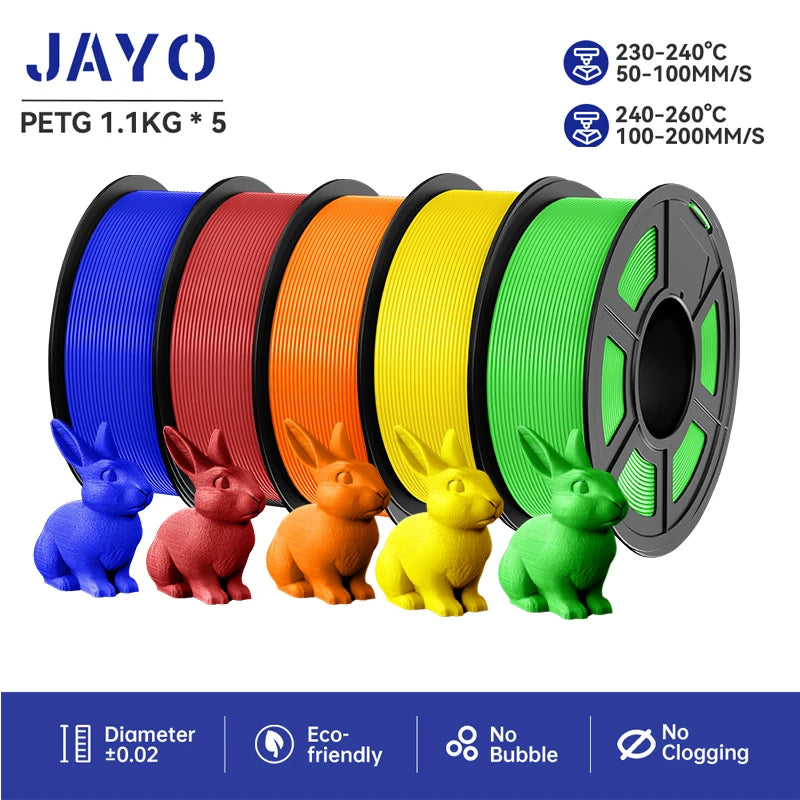 JAYO petg 3d printer filaments PETG 5Rolls 1.75mm Mixed Color Bubble Free FDM 3D Printer Material for 3d pen refill 1.1kg/1rolls Elk-Valley 3D
