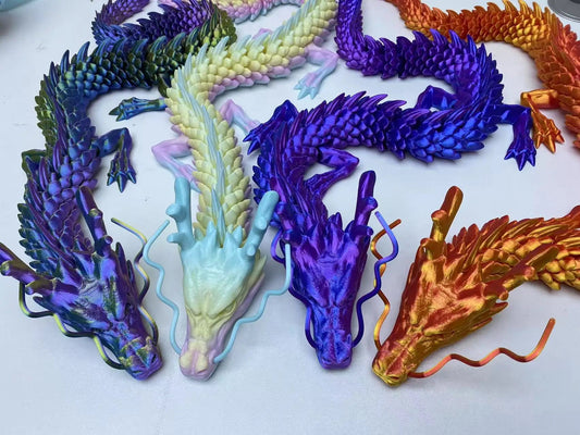 60cm 3D Printing Dragon Toy Chinese Dragon Joint Rotated Colorful Handicrafts Desktop Ornaments Children's Decoration Gift Toys Elk-Valley 3D