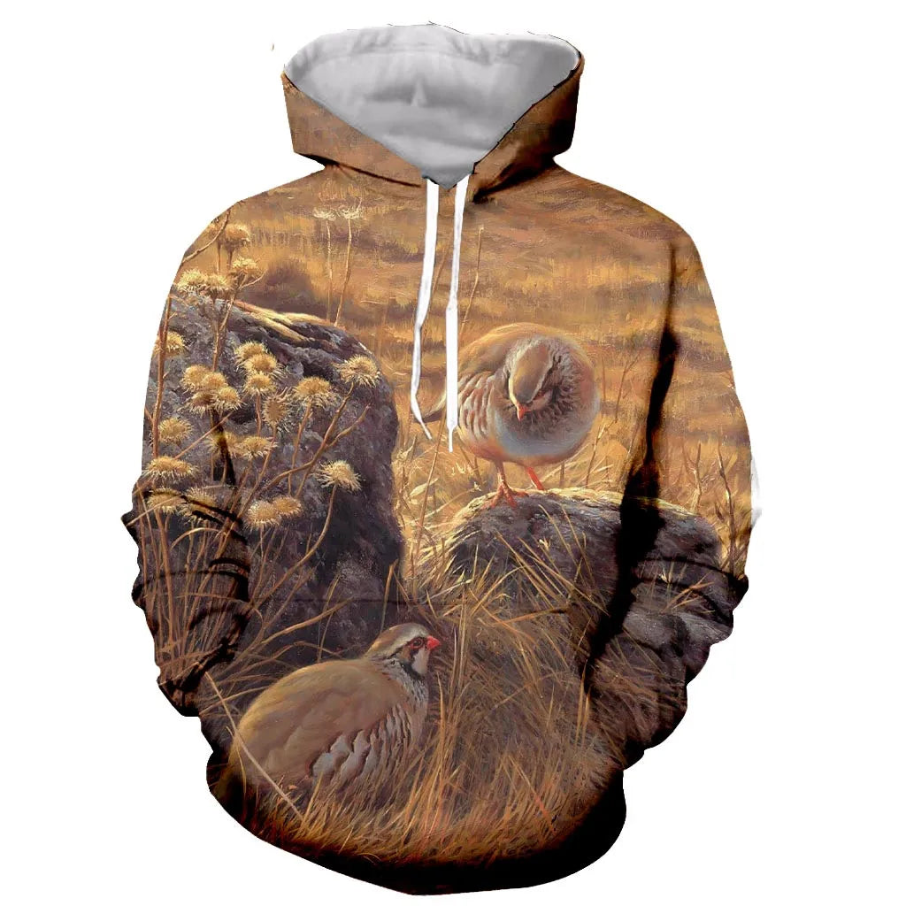 2022 Spring and Autumn 3D Printing Men's Women's Hoodie Hunting Suit Partridge Long Sleeve Fashion XL Pullover Camouflage Elk-Valley 3D