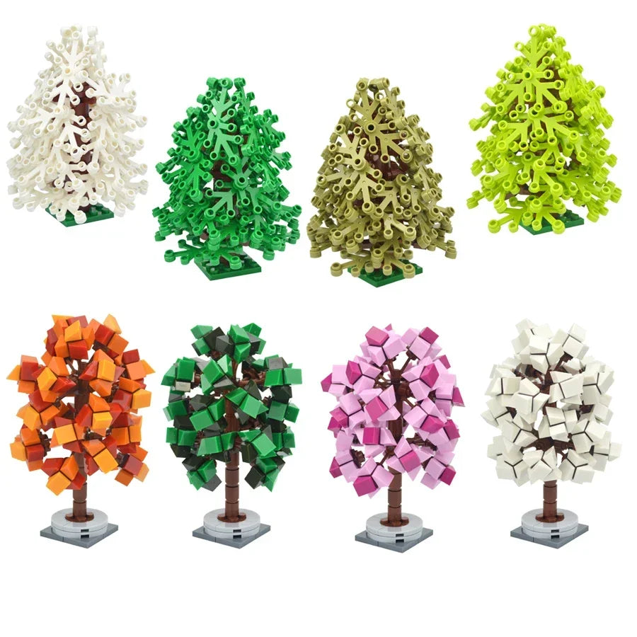 DIY Plant Tree City Bricks Assemble MOC Pine Christmas Tree Model Building Blocks Educational Sunflower Brick For Children Gifts Elk-Valley 3D