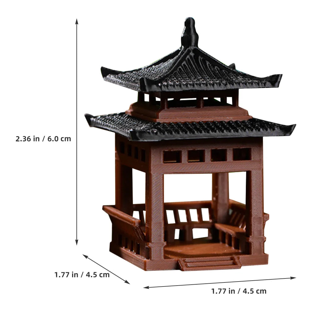 Miniature Pavilion Figurine Garden Decor Statue Outdoor Zen Gardening naments Courtyard Building Model Micro Landscape Elk-Valley 3D