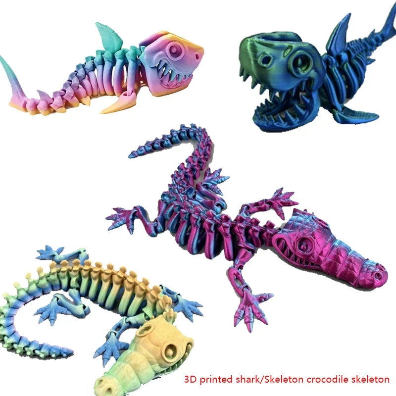 3D Printed Baby Shark, Skeleton Crocodile Skeleton Model Jointed Full Movable Birthday Gift Realistic Animals Decorative Desktop Elk-Valley 3D