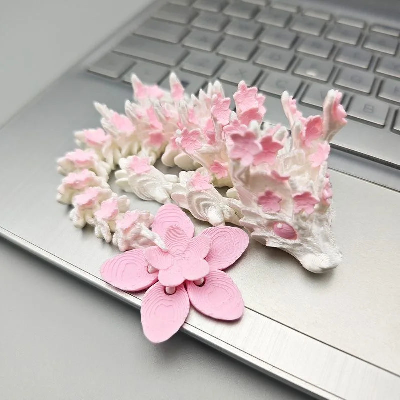 3D Printed Love Cherry Blossom Dragon Ornament Joint Mobility Simulated Dragon Model Landscape Craft Home Desktop Decorations Elk-Valley 3D