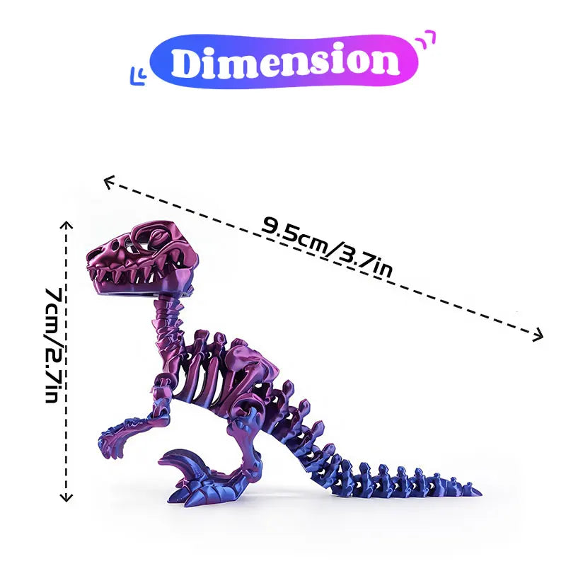 Mini 3D Printed Dinosaur Skeleton Model Movable Joints Velociraptor Decor Office Desk Ornament Kids Gift Home Decoration Elk-Valley 3D