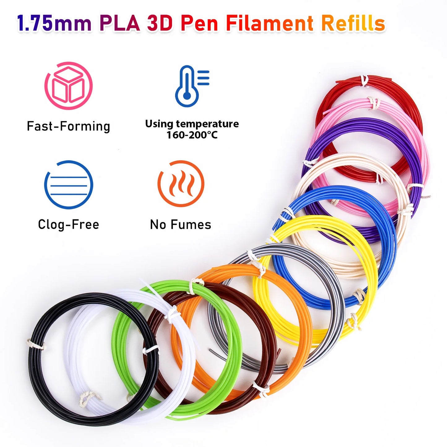 32 Colors 3D Pen Filament 1.75mm PLA, Each Color 10Feet(3m), Total 320 Feet (96m) 3D Pen Filament Refills, Random Color
