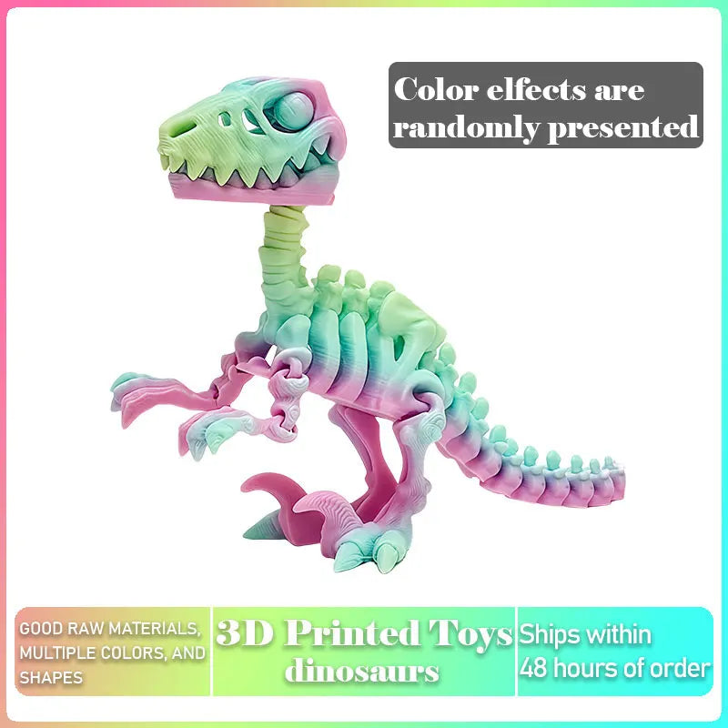 Mini 3D Printed Dinosaur Skeleton Model Movable Joints Velociraptor Decor Office Desk Ornament Kids Gift Home Decoration Elk-Valley 3D