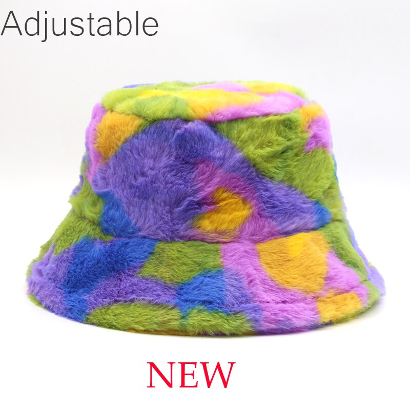 Winter Cow Leopard Faux Fur Fluffy Bucket Hats Women Outdoor Warm Sun Hat Soft Velvet Furry Fisherman Cap Girl Fashion Panama Elk-Valley 3D