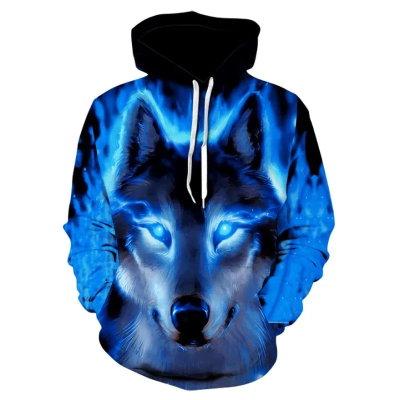 2023 Men's Oversized Hoodie 3D Wolf Animals Pattern Ferocious Warrior Fashion Sweatshirt Loose Street Funny Tracksuits Fitness Elk-Valley 3D
