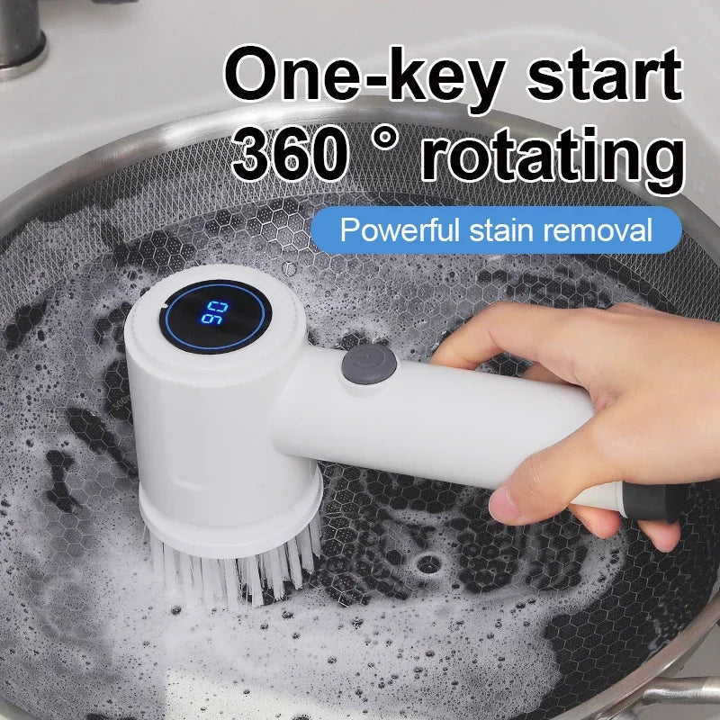 Electric Spin Scrubber, 6 Replacement Brush Heads, 360° Rotation, One-Button Start, Type-C Charging for Kitchen, Bathroom, Car Elk-Valley 3D