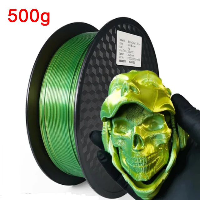 Dual Color Filament Silk PLA 1.75mm 1kg 500g 250g 3D Printer Plastic Material Two Colors Filament PLA Black Red Green Bundle New Elk-Valley 3D
