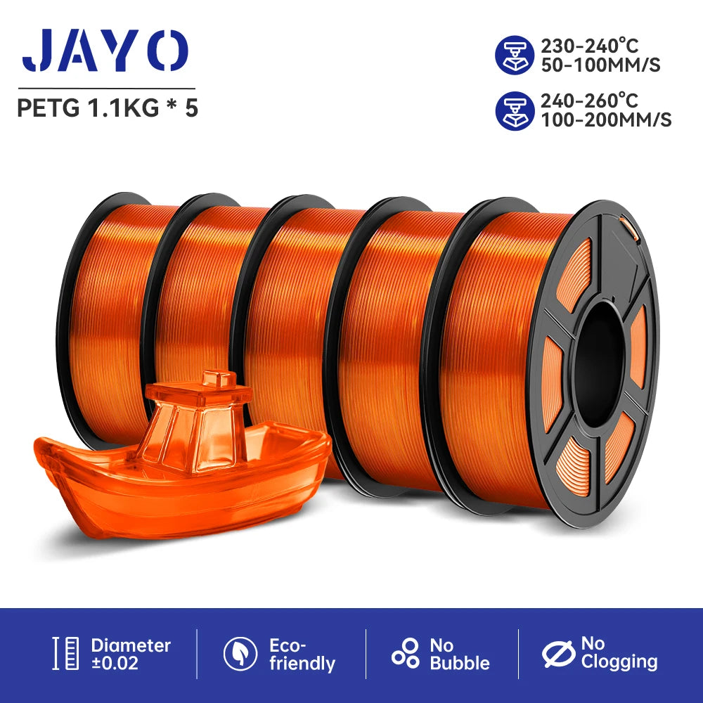 JAYO petg 3d printer filaments PETG 5Rolls 1.75mm Mixed Color Bubble Free FDM 3D Printer Material for 3d pen refill 1.1kg/1rolls Elk-Valley 3D