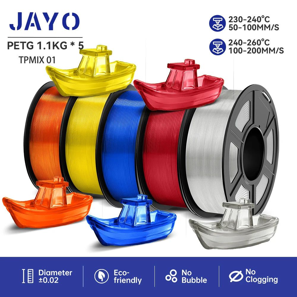 JAYO petg 3d printer filaments PETG 5Rolls 1.75mm Mixed Color Bubble Free FDM 3D Printer Material for 3d pen refill 1.1kg/1rolls Elk-Valley 3D