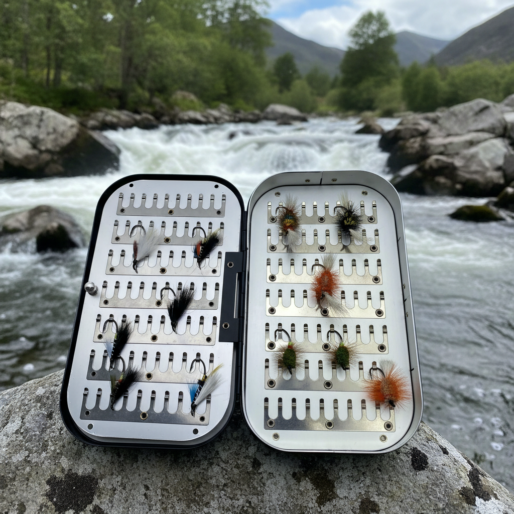 Fly Fishing Kit, Atlantic Salmon Flies, Mixed Selection, with Aluminum Flybox + Engraved Image Dc Tackle & Outdoor Supply