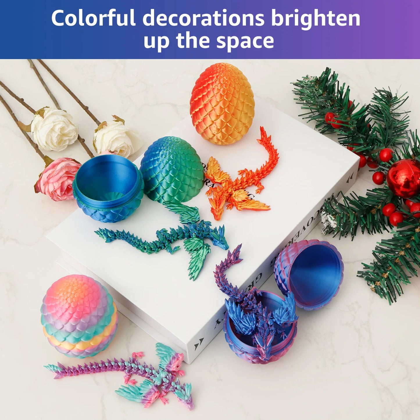 3D Printed Dragon Egg with Dragon Full Articulated Dragon Modle Movable Rotatable Articulated Desktop Ornament Kid Toy