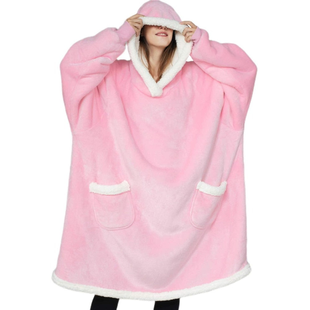 Blanket with Sleeves Women Oversized Winter Hoodie Fleece Warm Hoodies Sweatshirts Giant TV Blanket Women Hoody Robe Couple Men Elk-Valley 3D