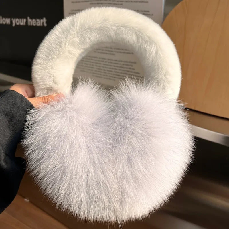 Real Fox Ear Muffs For Women Winter Thick Warm Ear Covers Plush Ear Muffs For Riding outdoor Female Ear Protection Anti-Freeze Elk-Valley 3D