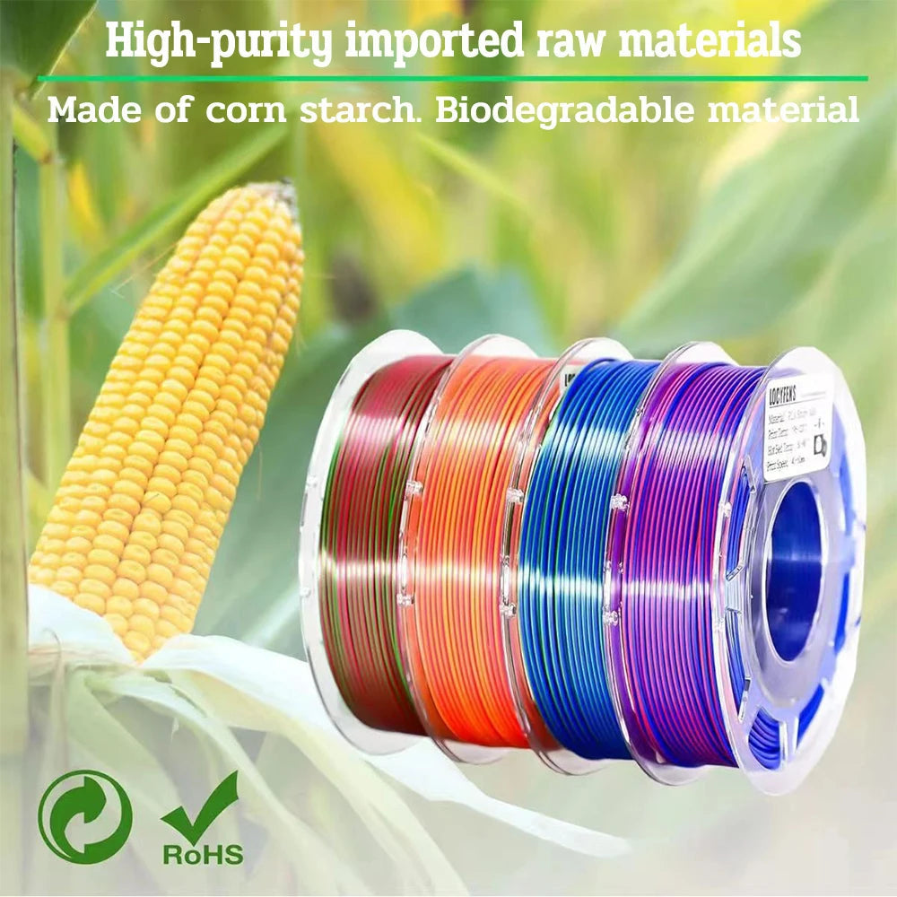 200G Dual Color Filament Silk PLA 1.75mm FDM 3D Printer Plastic Material Shiny Filament PLA Multicolor Black Red Blue Gold Elk-Valley 3D